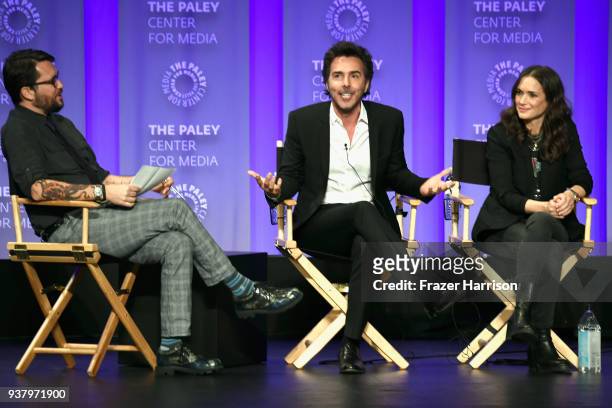 Moderator Wil Wheaton, executive producer Shawn Levy and Winona Ryder speak onstage at The Paley Center for Media's 35th Annual PaleyFest Los Angeles...