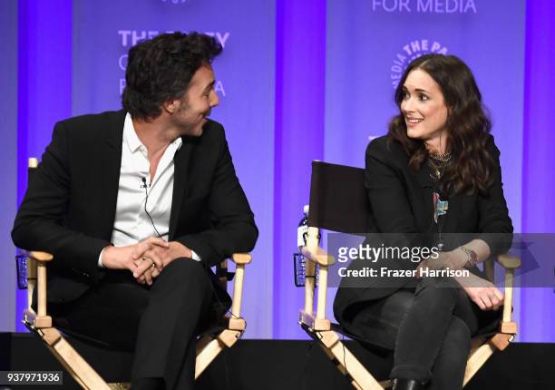 Executive producer Shawn Levy and Winona Ryder speak onstage at The Paley Center for Media's 35th Annual PaleyFest Los Angeles - "Stranger Things" at...