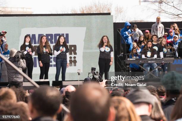 Sawyer Garrity and Andrea Pena perform "Shine" during March For Our Lives on March 24, 2018 in Washington, DC.