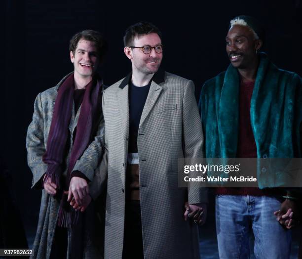 Andrew Garfield, James McArdle and Nathan Stewart-Jarrett during the 'Angels in America' Broadway Opening Night Curtain Call Bows at the Neil Simon...