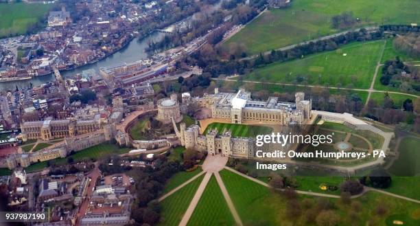 An aerial view of Windsor Castle in Berkshire which will host the wedding in May of Prince Harry and Meghan Markle.