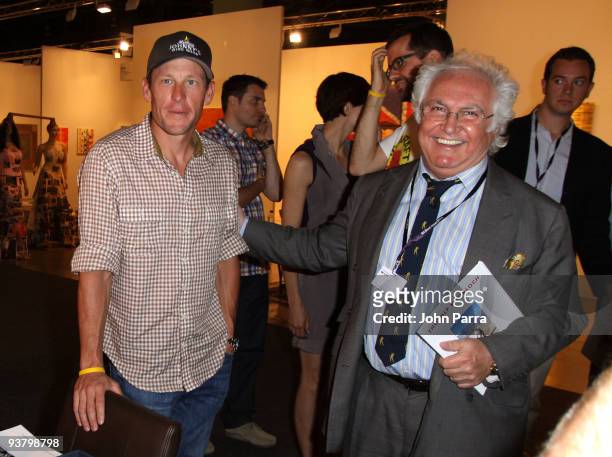 Cyclist Lance Armstrong and gallery owner Tony Shafrazi attend Art Basel Miami at the Miami Beach Convention Center on December 3, 2009 in Miami...