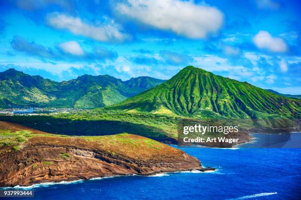 aerial view of oahu hawaii - north shore oahu stock pictures, royalty-free photos & images