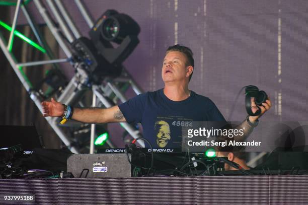 Paul Oakenfold performs on stage at Ultra Music Festival at Bayfront Park on March 25, 2018 in Miami, Florida.