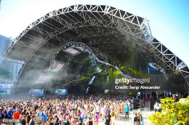 Vini Vici performs on stage at Ultra Music Festival at Bayfront Park on March 25, 2018 in Miami, Florida.