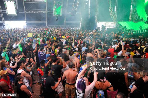 Paul Oakenfold performs on stage at Ultra Music Festival at Bayfront Park on March 25, 2018 in Miami, Florida.