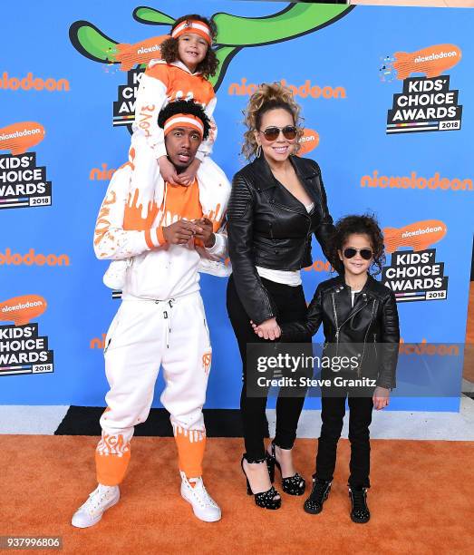 Nick Cannon and Mariah Carey with Moroccan Cannon and Monroe Cannon arrives at the Nickelodeon's 2018 Kids' Choice Awards at The Forum on March 24,...