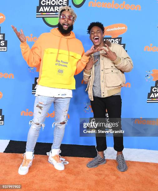 Odell Beckham Jr, Jaylin Smith arrives at the Nickelodeon's 2018 Kids' Choice Awards at The Forum on March 24, 2018 in Inglewood, California.