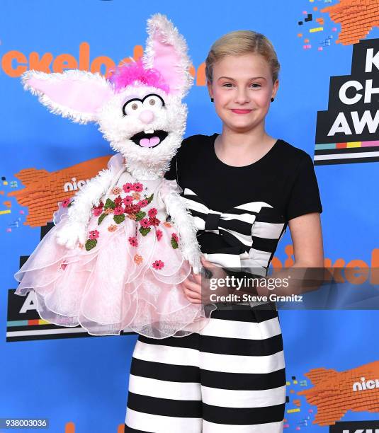 Darci Lynne Farmer arrives at the Nickelodeon's 2018 Kids' Choice Awards at The Forum on March 24, 2018 in Inglewood, California.