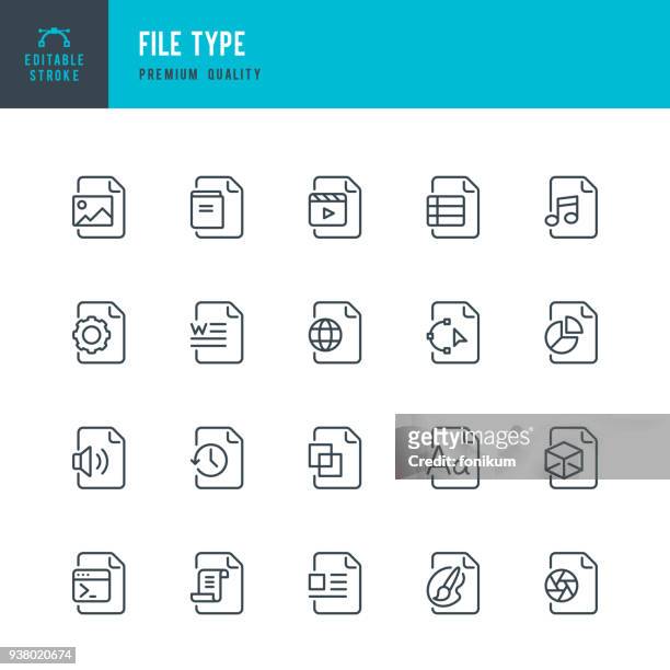 file type - set of thin line vector icons - e book reader stock illustrations