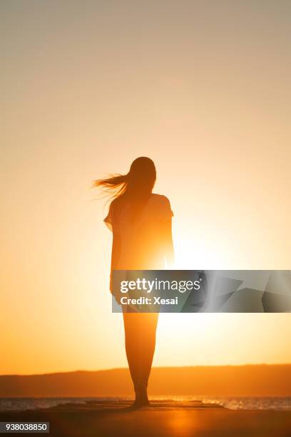 young woman enjoying freedom - back lit stock pictures, royalty-free photos & images