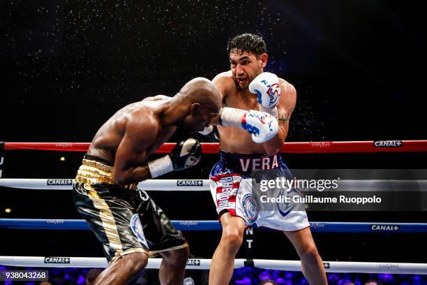 Michel Soro against John Vera before Arsen Goulamirian and Ryad Merhy fight for the WBA Cruiserweight title on March 24, 2018 in Marseille, France.