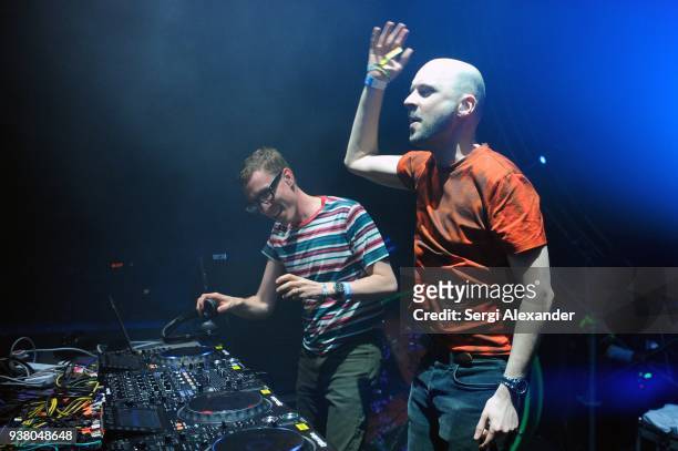 Above And Beyond perform on stage performs on stage at Ultra Music Festival at Bayfront Park on March 25, 2018 in Miami, Florida.