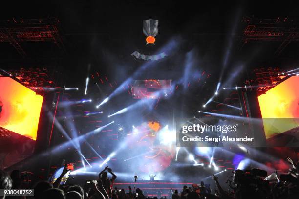 David Guetta performs on stage at Ultra Music Festival at Bayfront Park on March 25, 2018 in Miami, Florida.