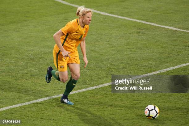 Clare Polkinghorne of the Matildas looks to pass the ball during the International Friendly Match between the Australian Matildas and Thailand at NIB...