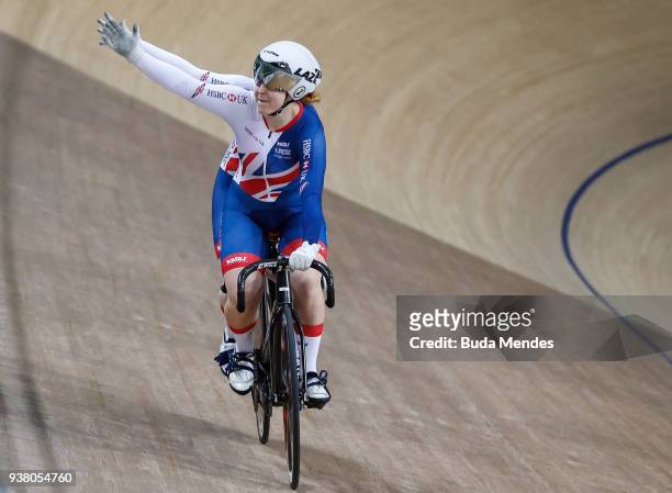 Sophie Thornhill and Helen Scott of Great Britain celebrate the gold medal after winning the Women's Sprint on day 04 of the Paracycling World...