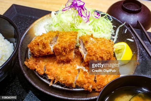 loin mille feuille tonkatsu (layered pork loin cutlets) meal - tonkatsu stock pictures, royalty-free photos & images