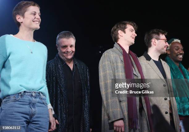 Denise Gough, Nathan Lane, Andrew Garfield, James McArdle and Nathan Stewart-Jarrett take their opening night curtain call in "Angels in America" on...