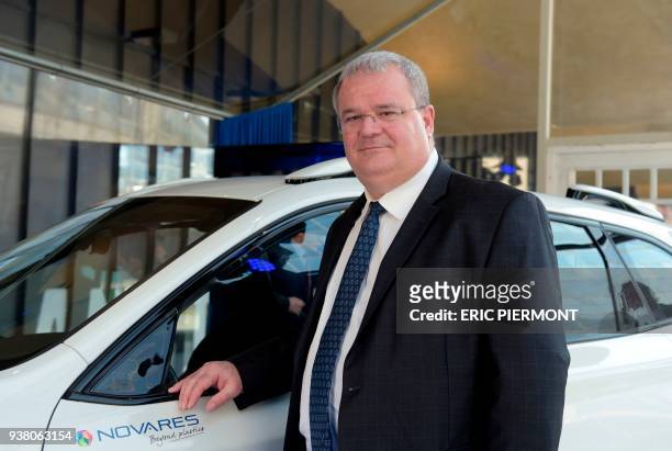 Global plastic solutions provider for automotive industry Novares CEO Pierre Boulet poses in Paris on March 26, 2018 during the presentation of...