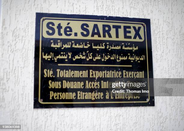 March 07: Company sign of the textile company Sartex on March 07, 2018 in KSAR HELLAL, TUNISIA.