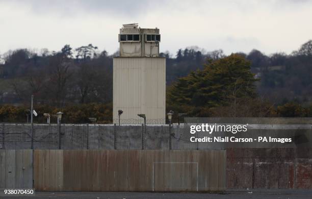 Stock picture of watch towers on the remnants of the former H Block Maze prison at Long Kesh near Lisburn Northern Ireland.