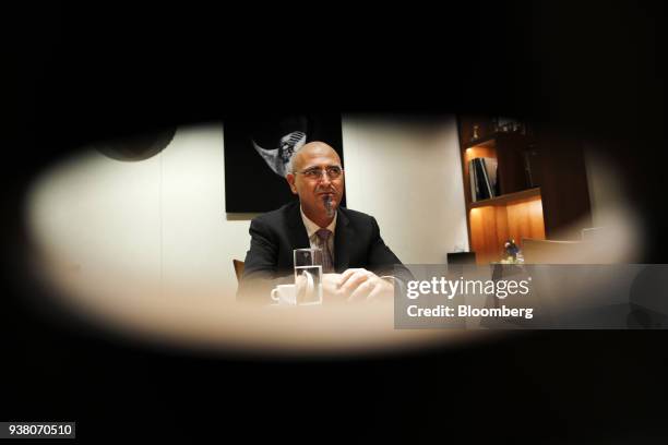 Marc Alexander Hayek, chief executive officer of Blancpain SA, a unit of Swatch Group AG, pauses during an interview on day two of the 2018...