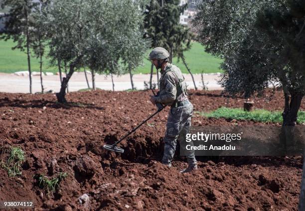 Turkish soldiers conduct search works for explosive ordnances, including improvised explosive devices and mines with a sniffer dog named as leylak...