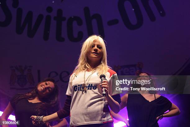 Singer Pixie Lott performs live at the ceremony to switch on the Leeds Christmas Lights on November 12, 2009 in Leeds, England.