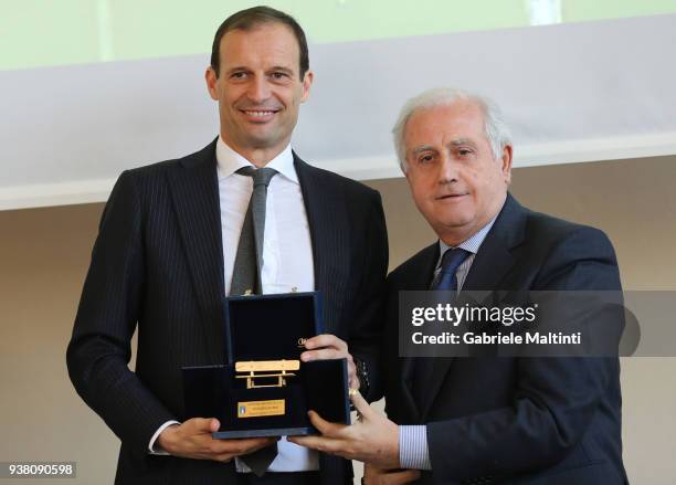 Massimiliano Allegri manager of Juventus receives the "Golden Bench" award from Roberto Fabbricini, commissioner of FIGC during the Italian Football...