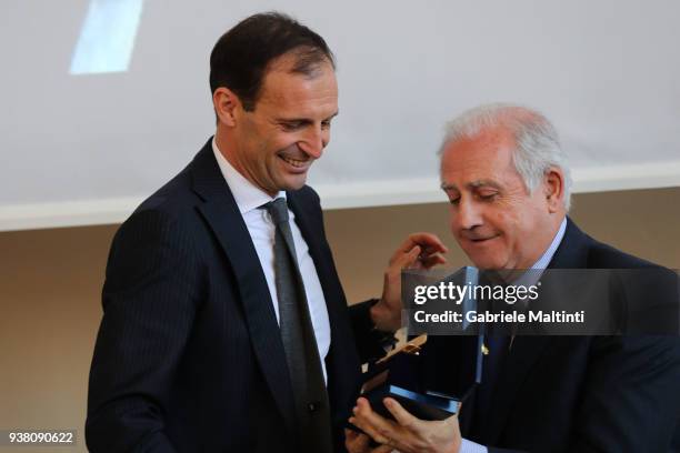 Massimiliano Allegri manager of Juventus receives the "Golden Bench" award from Roberto Fabbricini, commissioner of FIGC during the Italian Football...