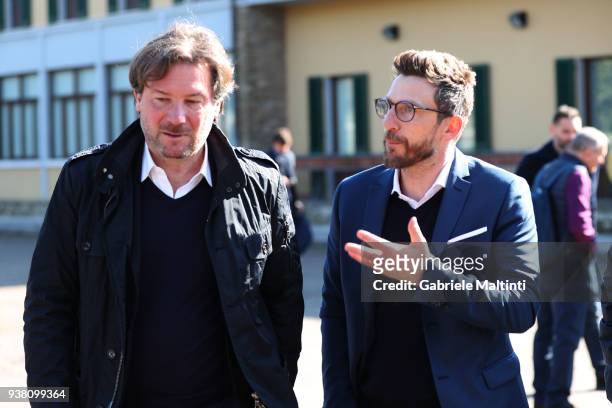 Eusebio Di Francesco manager of AS Roma and Giovanni Stroppa during "Panchina D'oro season 2017-2018" at Coverciano on March 26, 2018 in Florence,...