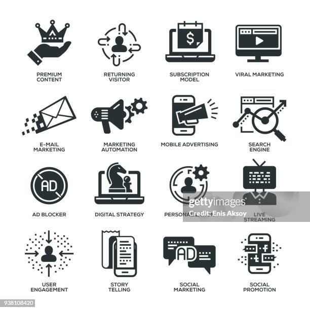digital marketing icons - content marketing strategy stock illustrations