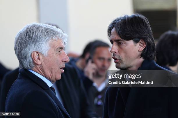 Giampiero Gasperini manager of Atalanta BC and Filippo Inzaghi manager of VeneziaMestre Calcio during the "Golden Bench" award at Coverciano on March...