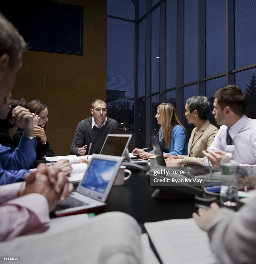 Group business meeting around conference table