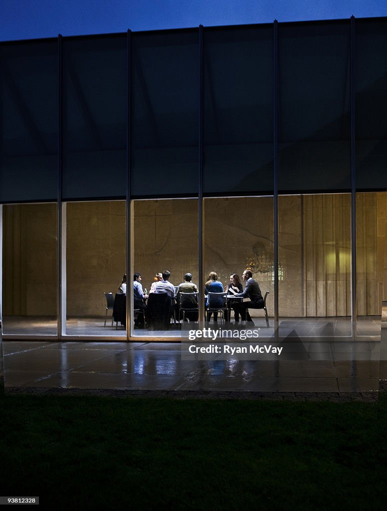 Group business meeting around conference table