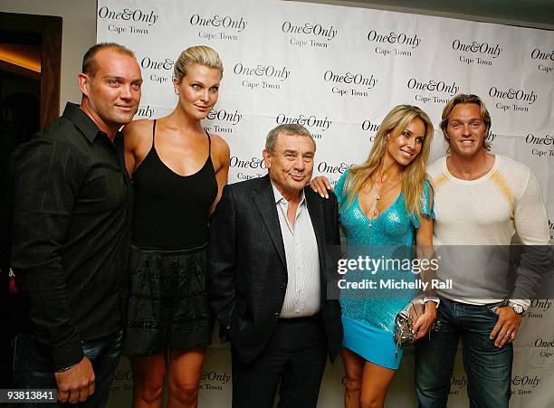 Jacques Kallis, Claudia Henkel, Sol Kerzner, Tasmin Montgomery and Percy Montgomery attend the FIFA World Cup 2010 Miss World Photocall at the One...