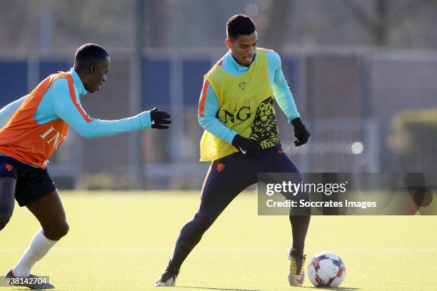 Jordan Teze of Holland U19, Owen Wijndal of Holland U19 during the Training Holland U19 at the Papendal on March 19, 2018 in Papendal Netherlands