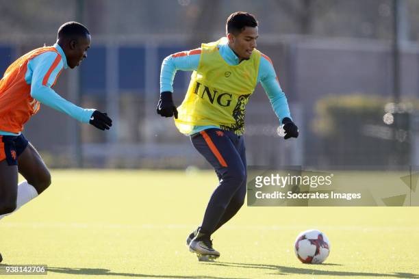 Jordan Teze of Holland U19, Owen Wijndal of Holland U19 during the Training Holland U19 at the Papendal on March 19, 2018 in Papendal Netherlands