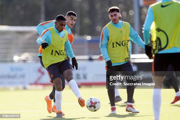 Deroy Duarte of Holland U19, Zakaria Aboukhlal of Holland U19 during the Training Holland U19 at the Papendal on March 19, 2018 in Papendal...