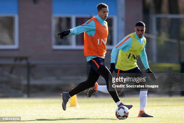 Justin Lonwijk of Holland U19, Deroy Duarte of Holland U19 during the Training Holland U19 at the Papendal on March 19, 2018 in Papendal Netherlands