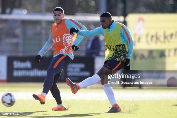 Zakaria Aboukhlal of Holland U19, Deroy Duarte of Holland U19 during the Training Holland U19 at the Papendal on March 19, 2018 in Papendal...