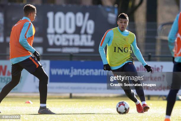 Justin Lonwijk of Holland U19, Joel Piroe of Holland U19 during the Training Holland U19 at the Papendal on March 19, 2018 in Papendal Netherlands