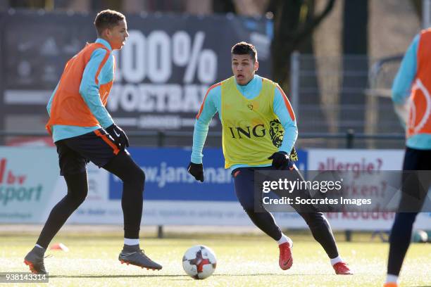 Justin Lonwijk of Holland U19, Joel Piroe of Holland U19 during the Training Holland U19 at the Papendal on March 19, 2018 in Papendal Netherlands