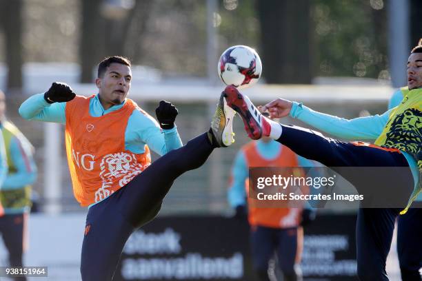 Owen Wijndal of Holland U19, Armando Obispo of Holland U19 during the Training Holland U19 at the Papendal on March 19, 2018 in Papendal Netherlands