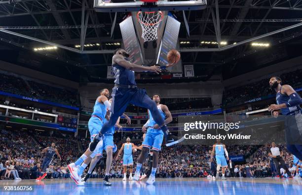 James Ennis III of the Detroit Pistons puts up a shot against the Sacramento Kings on March 19, 2018 at Golden 1 Center in Sacramento, California....