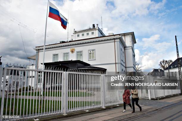 Picture taken on April 7, 2016 shows the building of the Embassy of the Russian Federation in Copenhagen. Denmark, Finland and the Netherlands said...