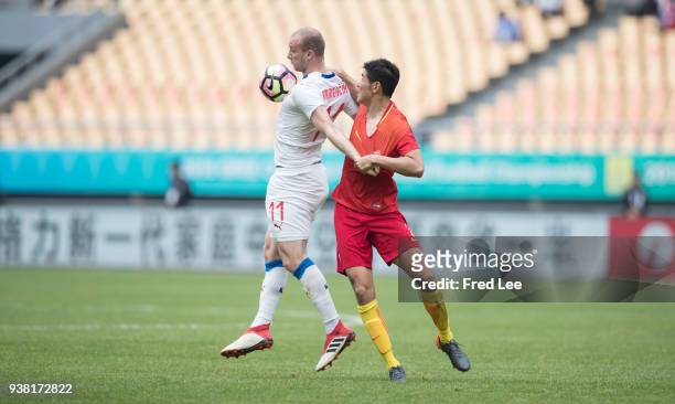Michael Krmencik of Czech Republic in action during 2018 China Cup International Football Championship between China and Czech Republic at Guangxi...