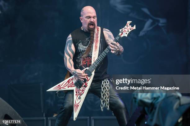 Guitarist Kerry King of American thrash metal Slayer performing live on stage at Download Festival in Castle Donington, England, on June 11, 2017.