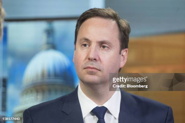 Steven Ciobo, Australia's trade and investment minister, looks on during a Bloomberg Television interview in London, U.K., on Monday, March 26, 2018....