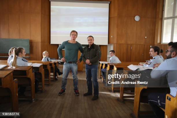 Daniel Roesner and Erdogan Atalay are seen on set during the 'Alarm fuer Cobra 11' photocall on March 26, 2018 in Cologne, Germany.